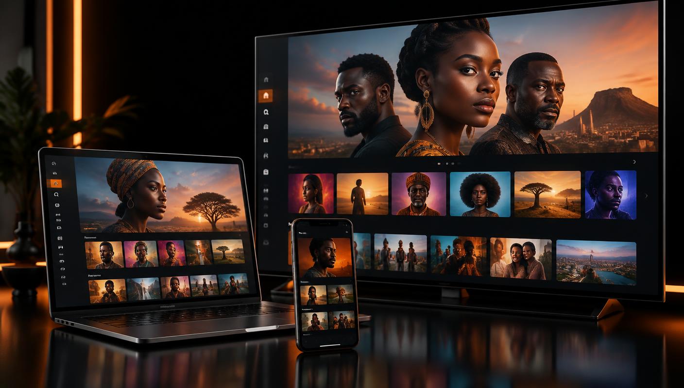 FILMZED+ displayed on a television, laptop and phone